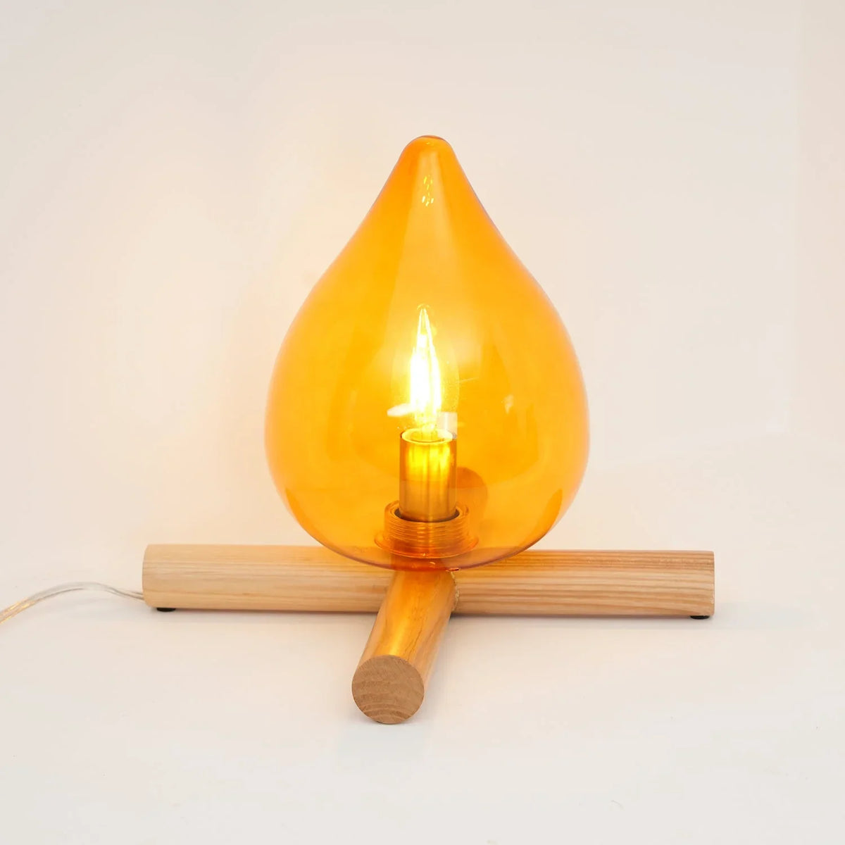 Table Lamp | Hand-Blown Glass Shade & Wood Cross Base