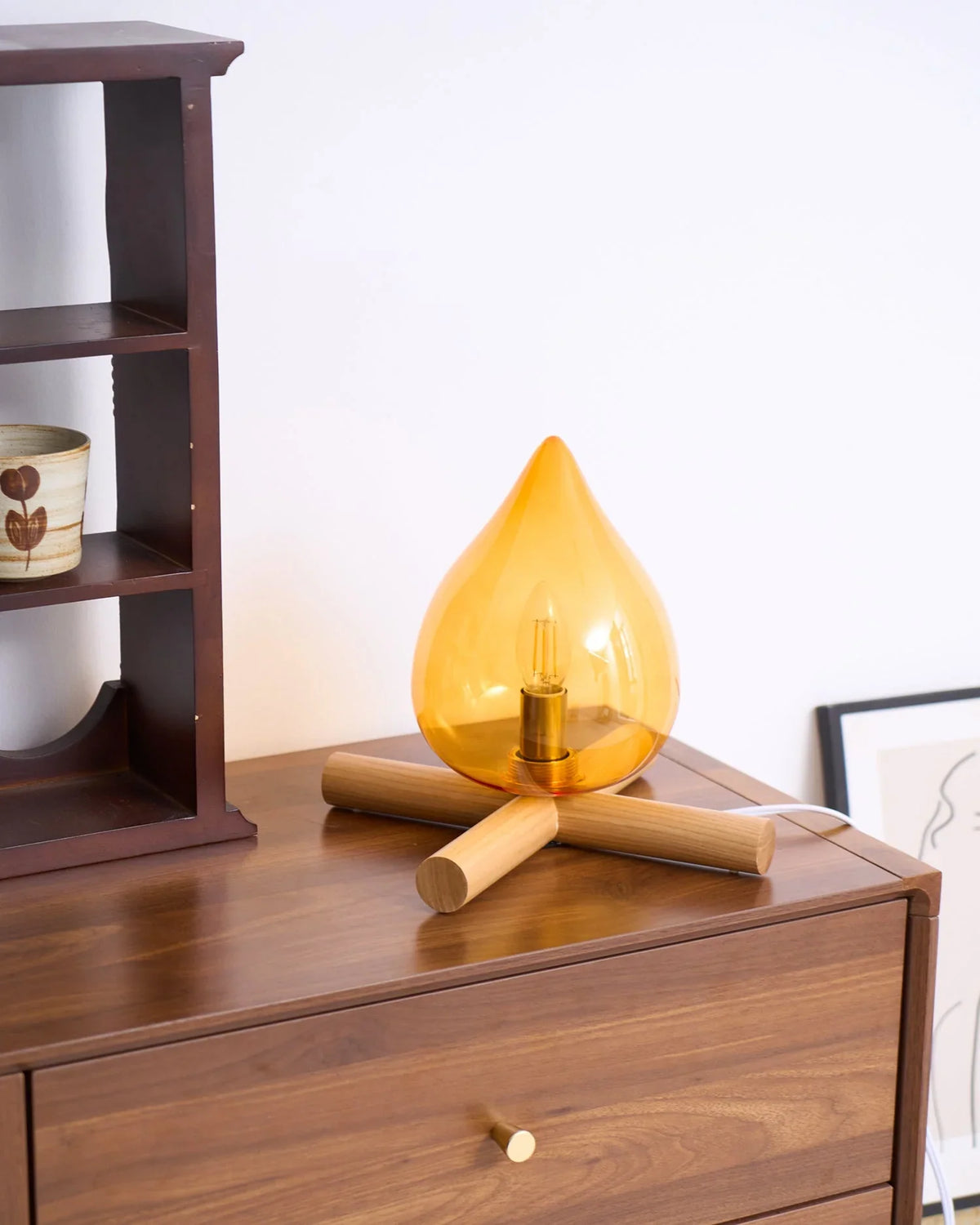 Table Lamp | Hand-Blown Glass Shade & Wood Cross Base