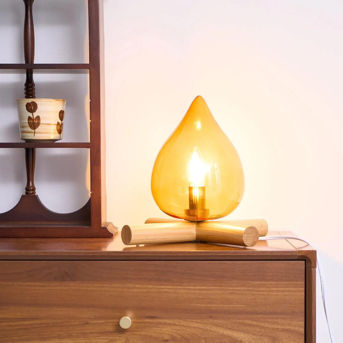 Table Lamp | Hand-Blown Glass Shade & Wood Cross Base