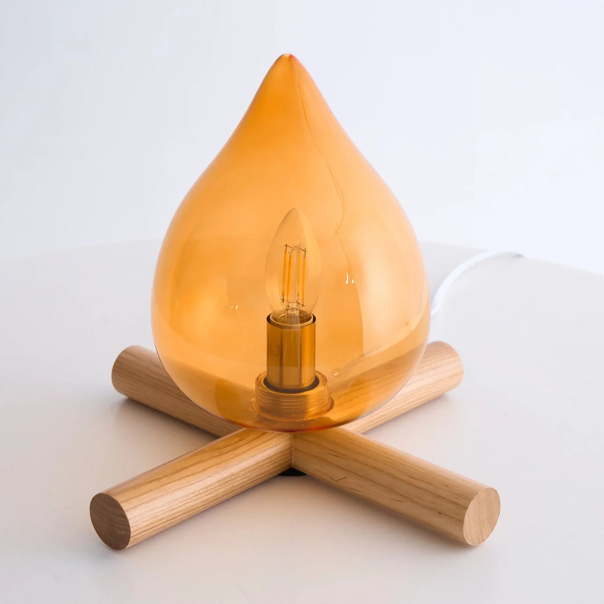 Table Lamp | Hand-Blown Glass Shade & Wood Cross Base
