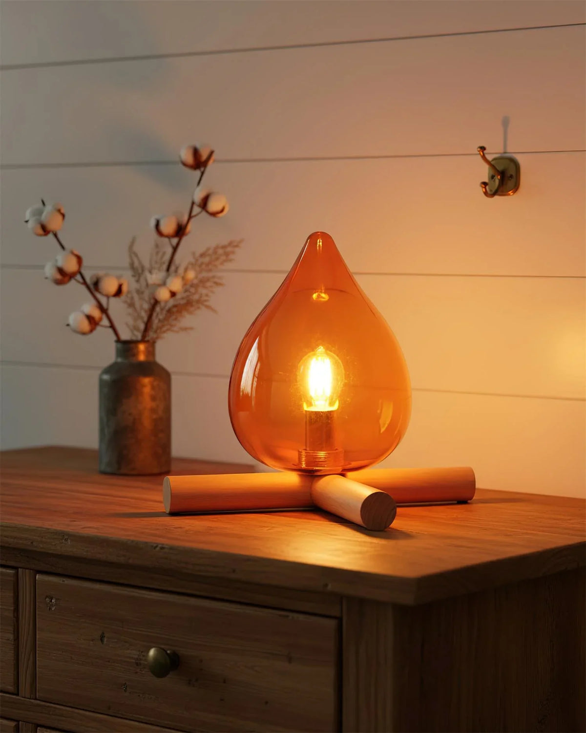 Table Lamp | Hand-Blown Glass Shade & Wood Cross Base