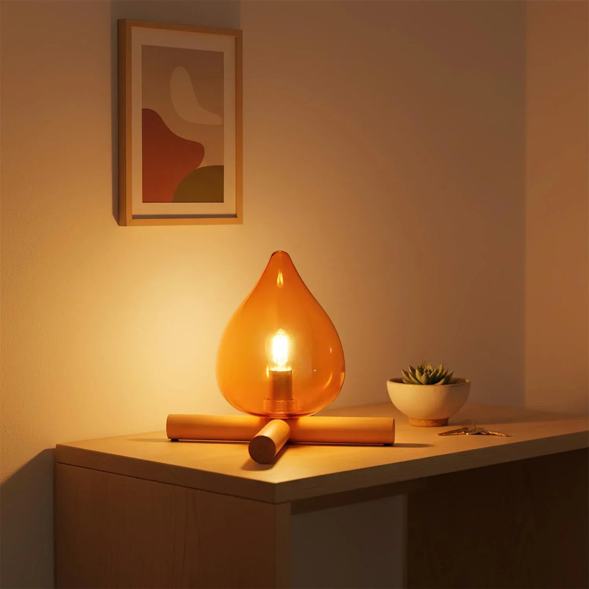 Table Lamp | Hand-Blown Glass Shade & Wood Cross Base