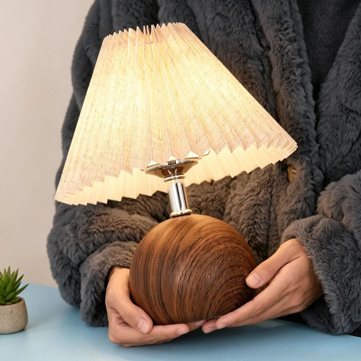 Table Lamp | Pleated Fabric Shade & Wood Base