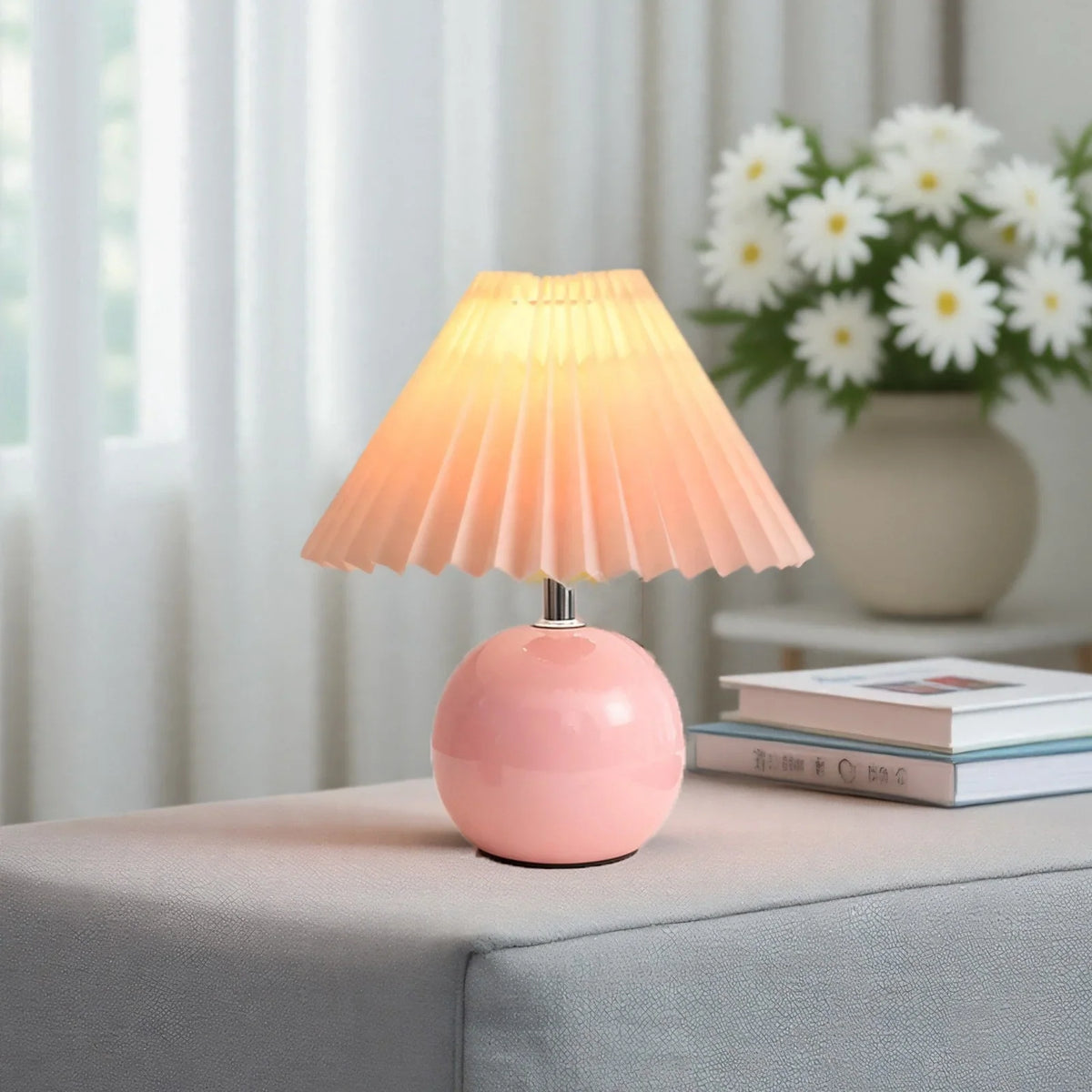 Table Lamp | Pleated Fabric Shade & Wood Base