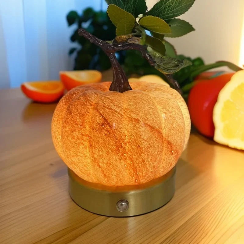 Table Lamp | Pumpkin-Shaped Glass & Touch Control | USB Powered