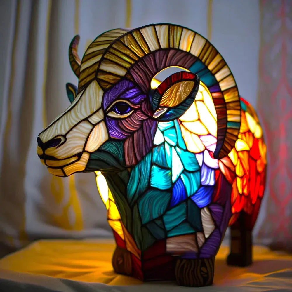 Table Lamp | Stained-Glass Animal Print | 15 cm Glass Shade