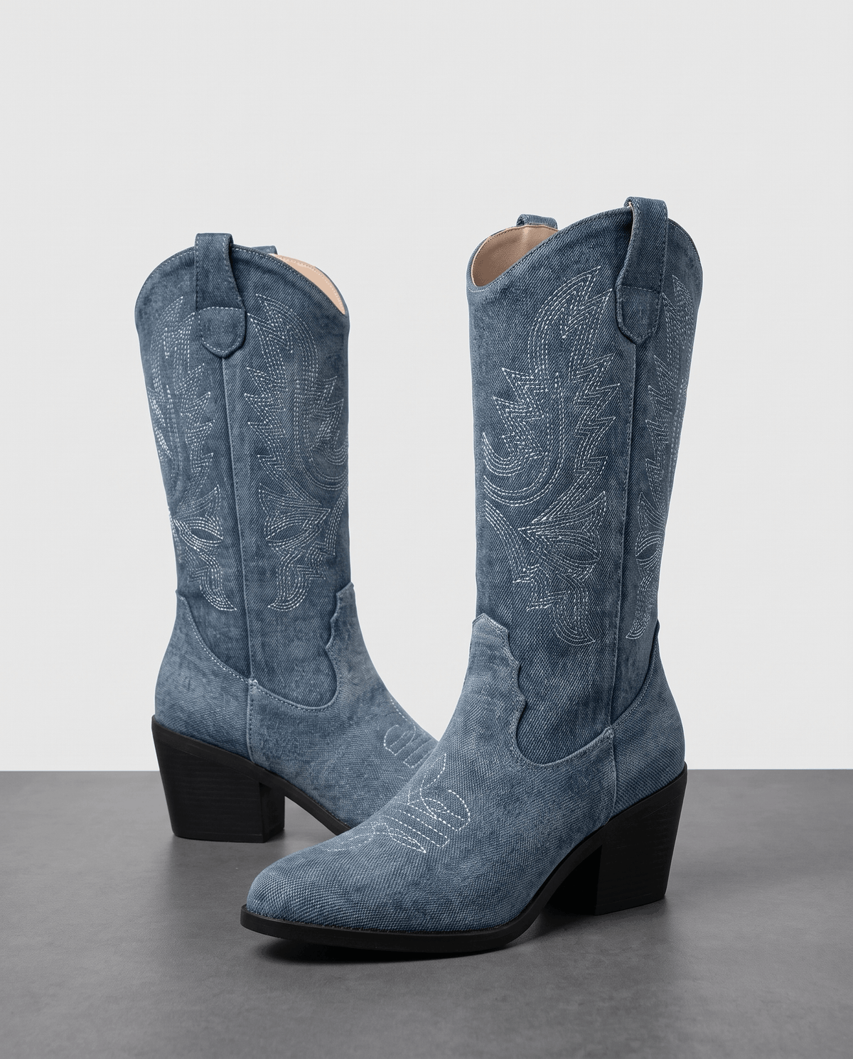 Tall Cowboy Boots – Textured Upper, Block Heel & Pointed Toe | Nancy