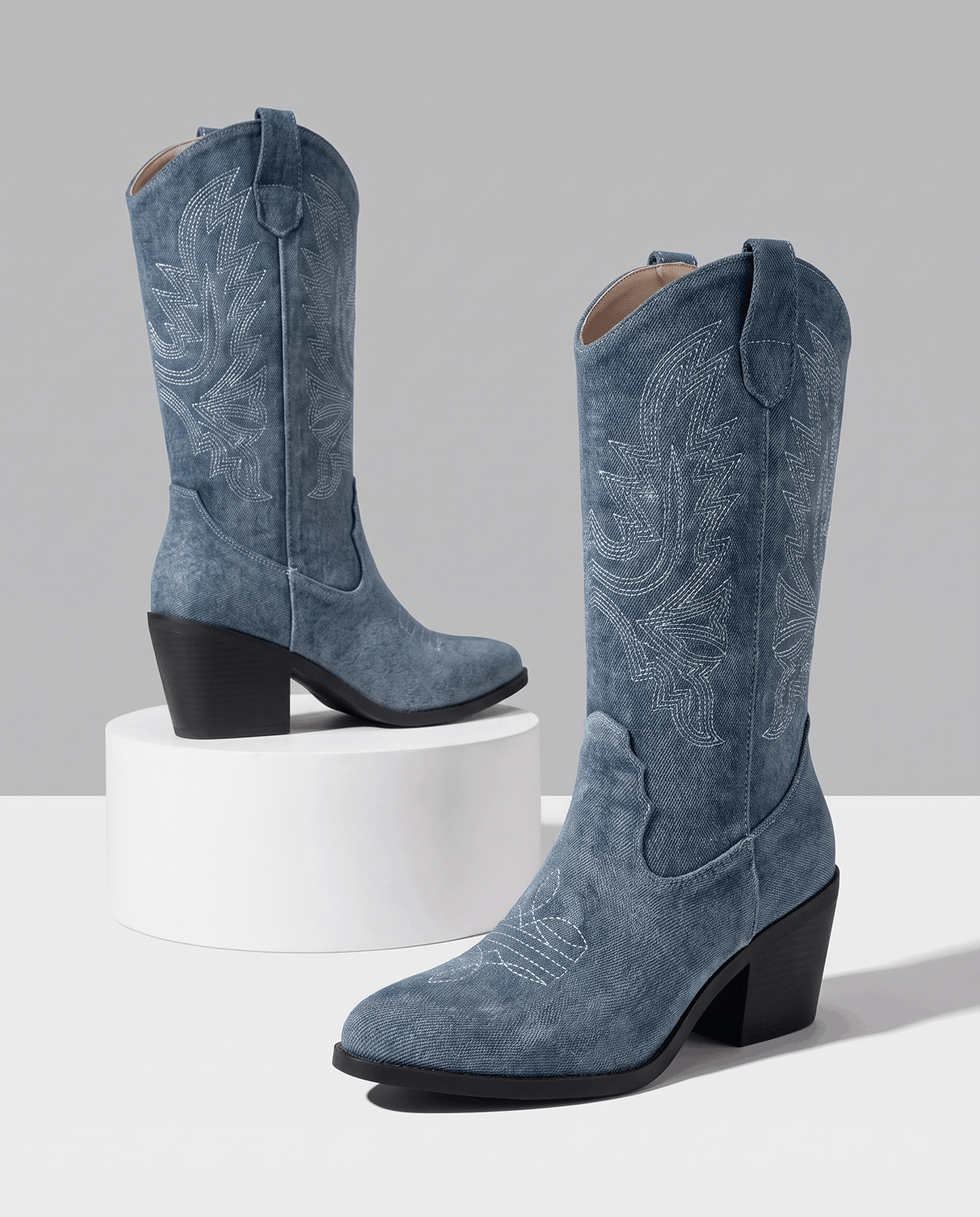 Tall Cowboy Boots – Textured Upper, Block Heel & Pointed Toe | Nancy