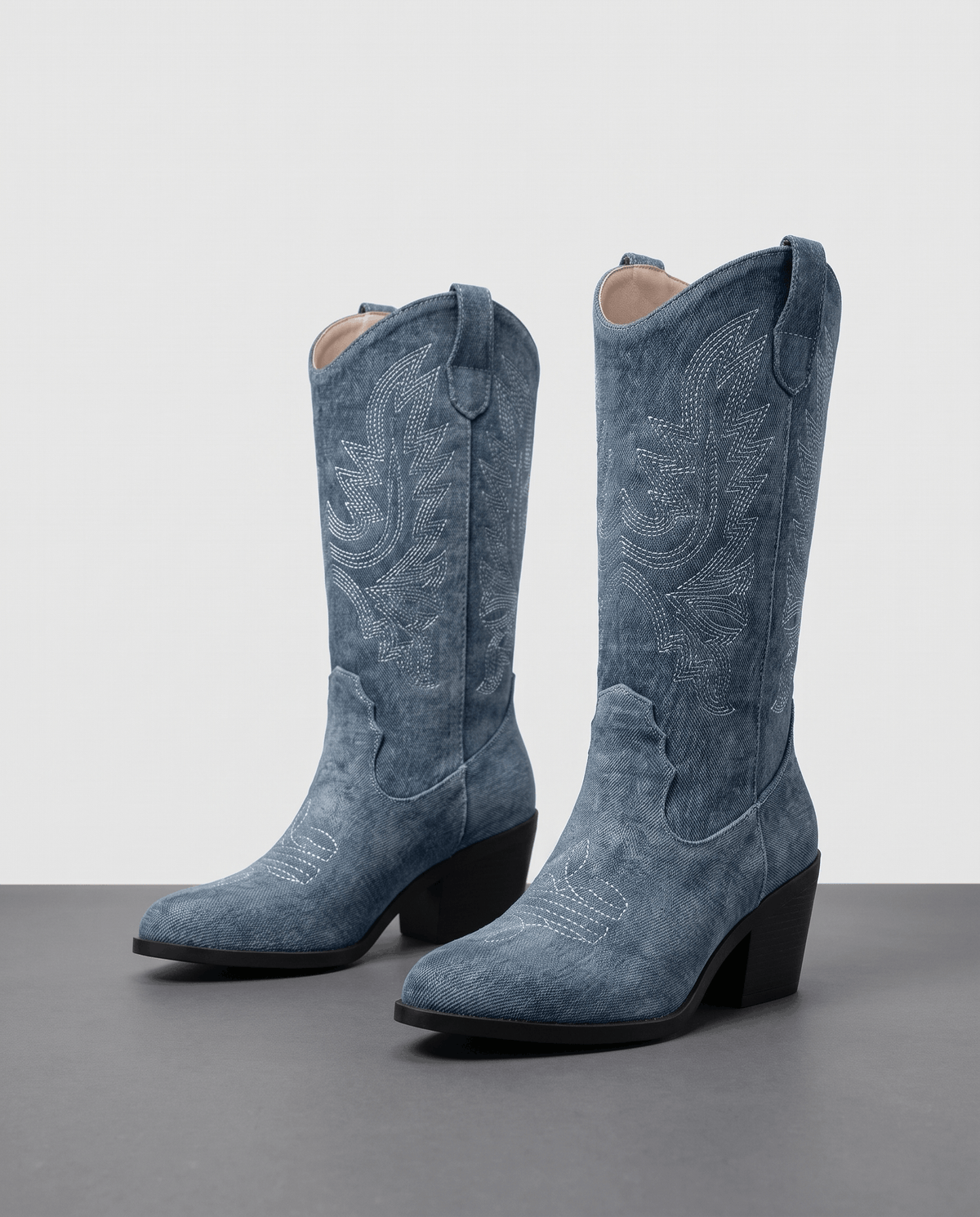 Tall Cowboy Boots – Textured Upper, Block Heel & Pointed Toe | Nancy