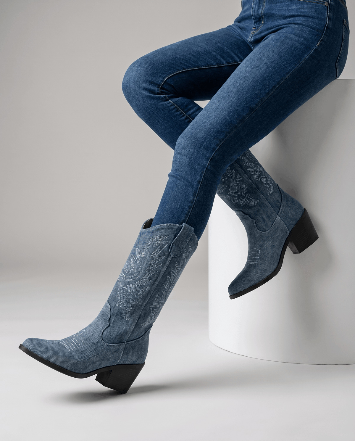 Tall Cowboy Boots – Textured Upper, Block Heel & Pointed Toe | Nancy
