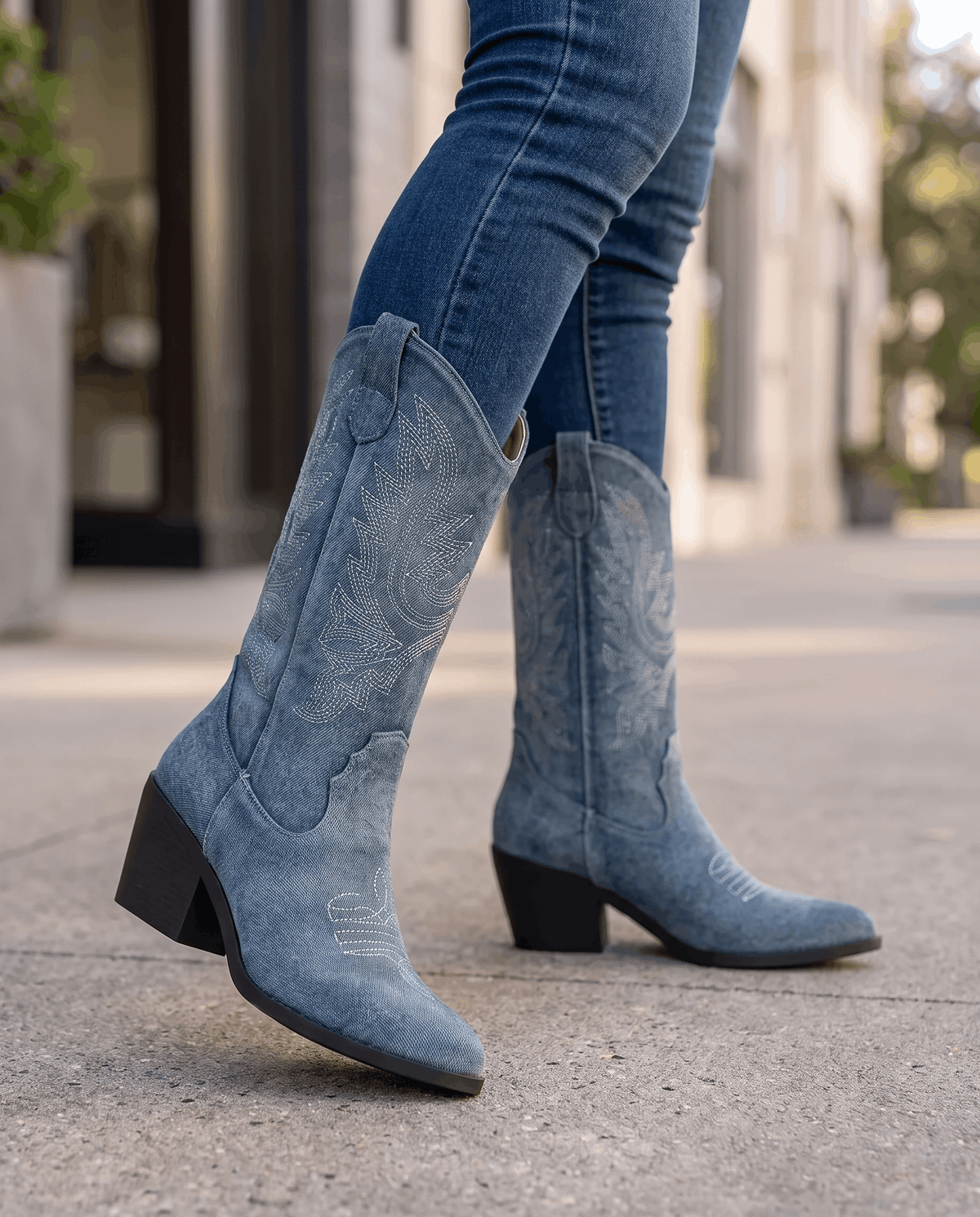 Tall Cowboy Boots – Textured Upper, Block Heel & Pointed Toe | Nancy