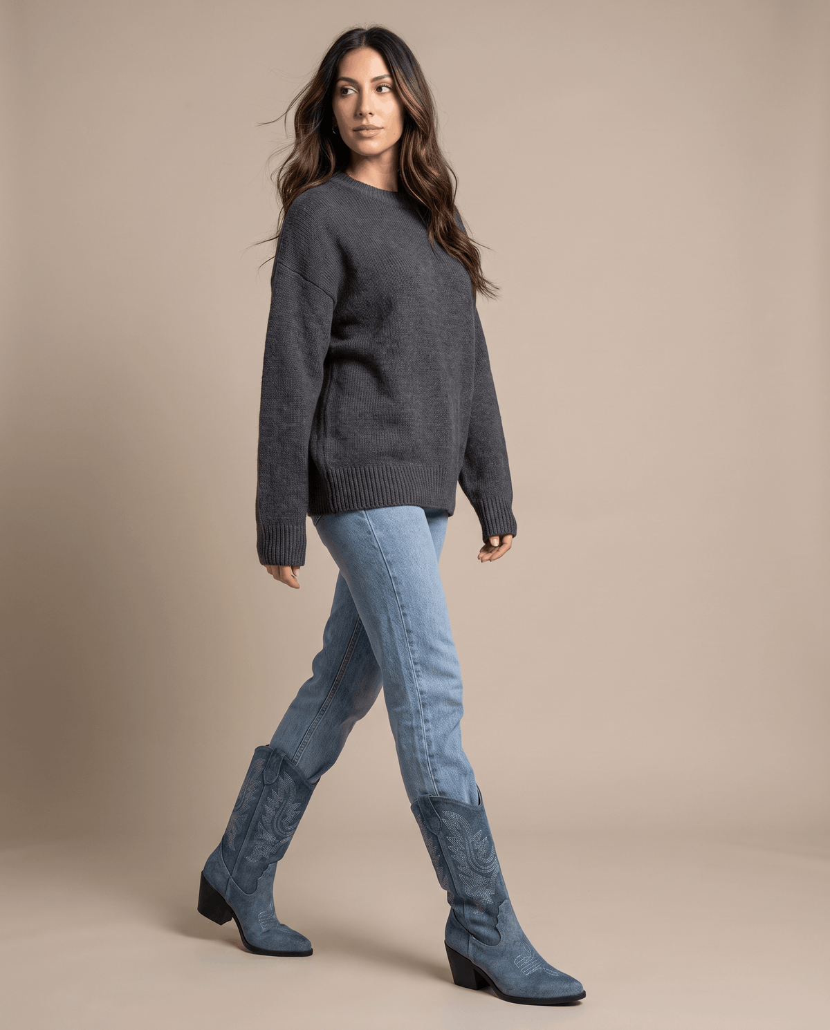 Tall Cowboy Boots – Textured Upper, Block Heel & Pointed Toe | Nancy