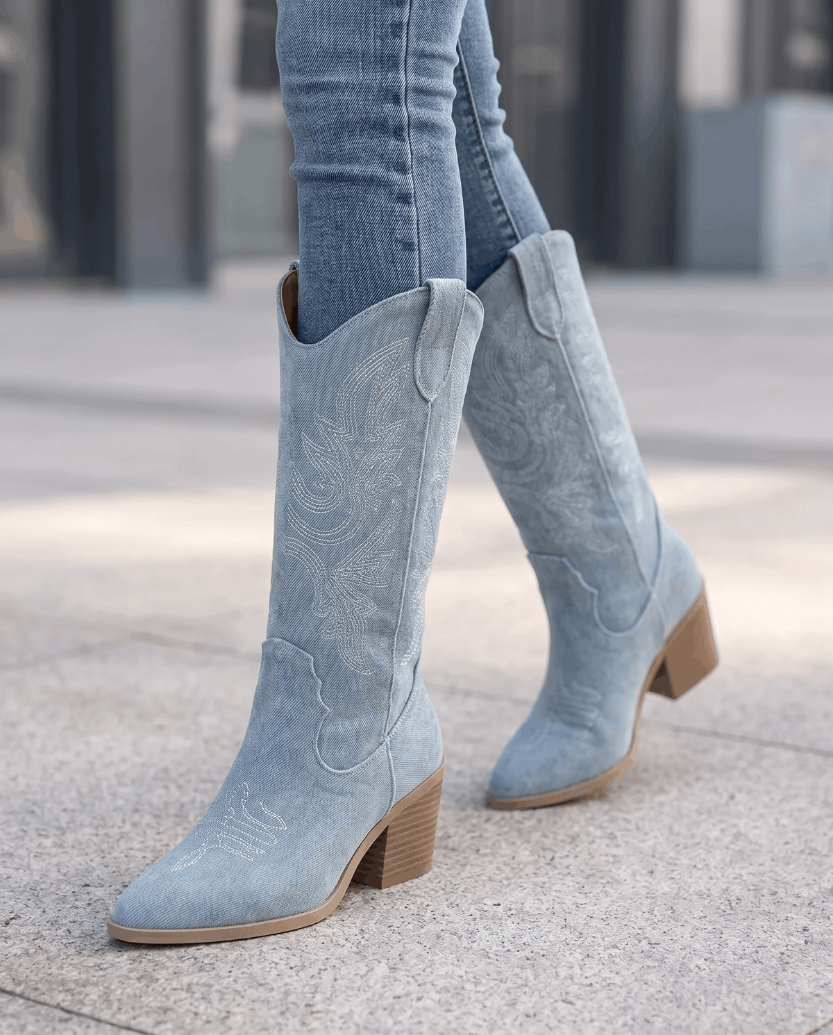 Tall Cowboy Boots – Textured Upper, Block Heel & Pointed Toe | Nancy