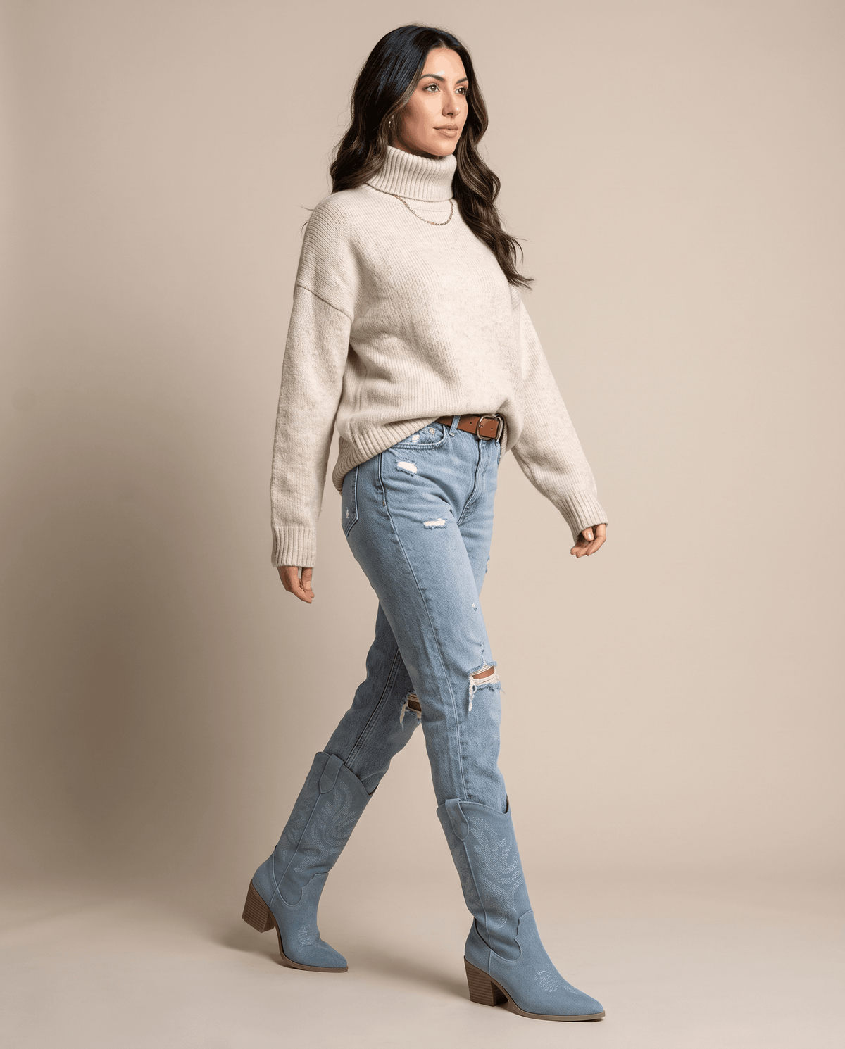 Tall Cowboy Boots – Textured Upper, Block Heel & Pointed Toe | Nancy