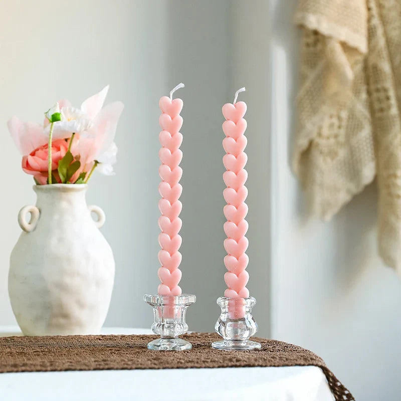 Taper Candle Holder | Ribbed Clear Glass & Weighted Base | Fits Standard Tapers