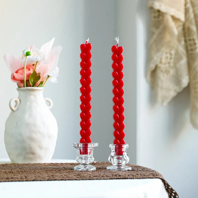 Taper Candle Holder | Ribbed Clear Glass & Weighted Base | Fits Standard Tapers