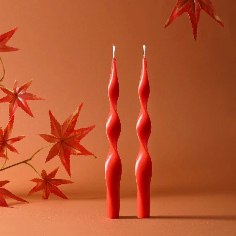 Taper Candle Pair | Sinuous Twist & Drip-Resistant
