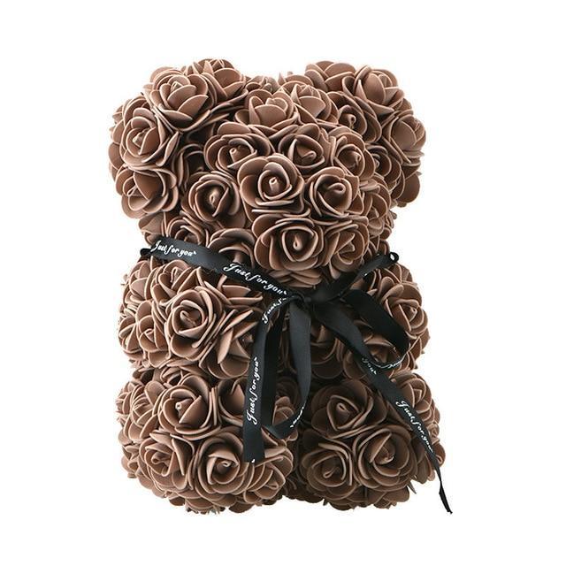 Teddy Bear | Handmade Faux Rose & Satin Bow | 25 cm Tall