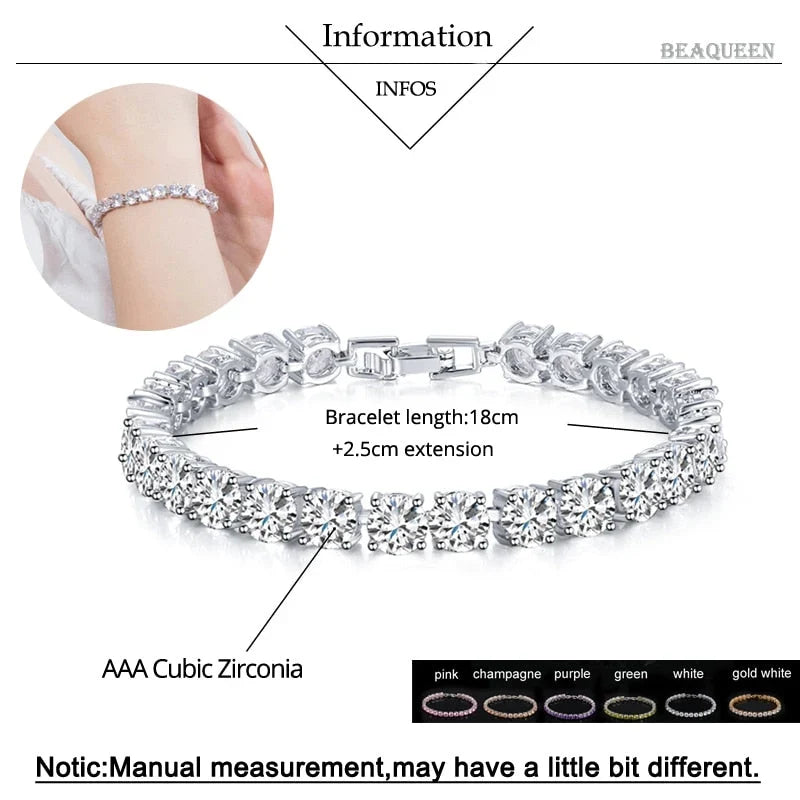 Tennis Bracelet | Sterling Silver & AAA Cubic Zirconia Heart Accent | 18 cm + 2.5 cm Extension