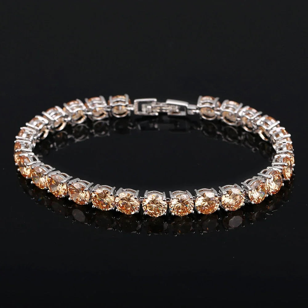 Tennis Bracelet | Sterling Silver & AAA Cubic Zirconia Heart Accent | 18 cm + 2.5 cm Extension