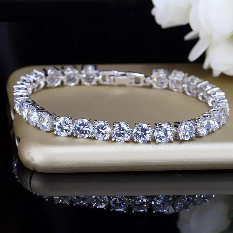 Tennis Bracelet | Sterling Silver & AAA Cubic Zirconia Heart Accent | 18 cm + 2.5 cm Extension