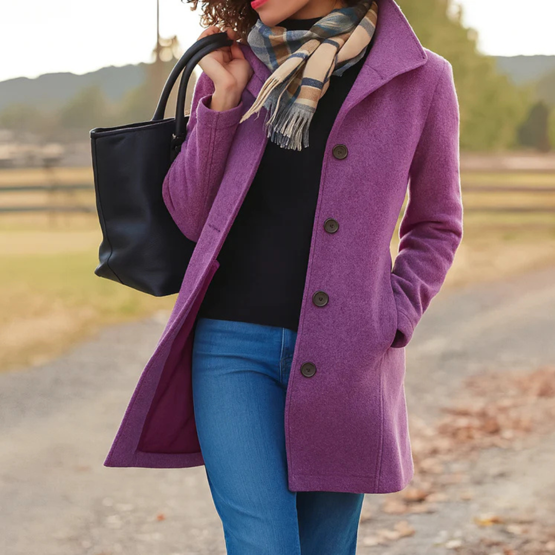 Michelle | Women's Dressy Wool Blend Winter Coat Lapel Collar Button Placket