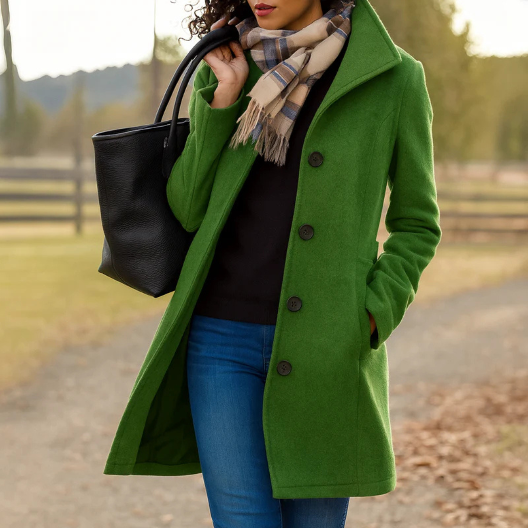Michelle | Women's Dressy Wool Blend Winter Coat Lapel Collar Button Placket