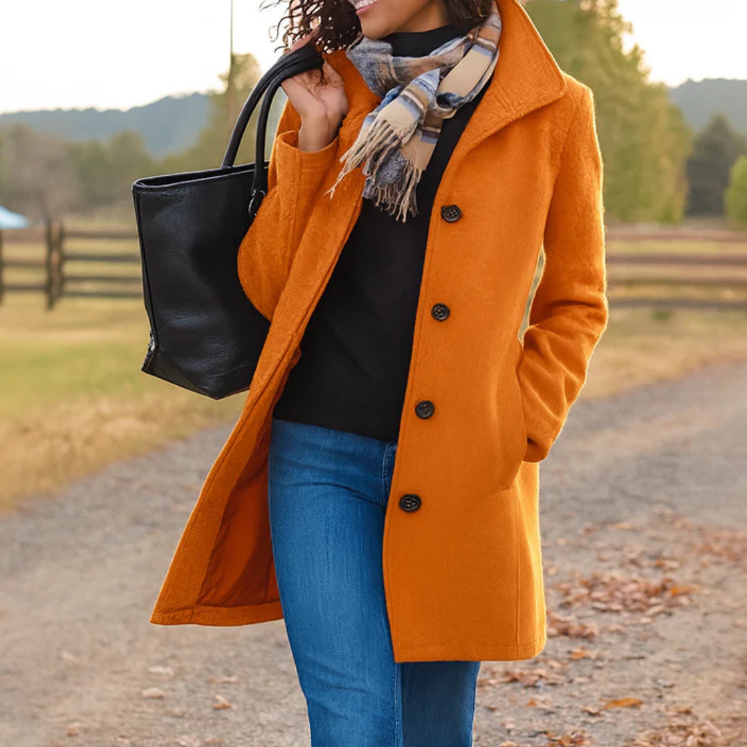 Michelle | Women's Dressy Wool Blend Winter Coat Lapel Collar Button Placket