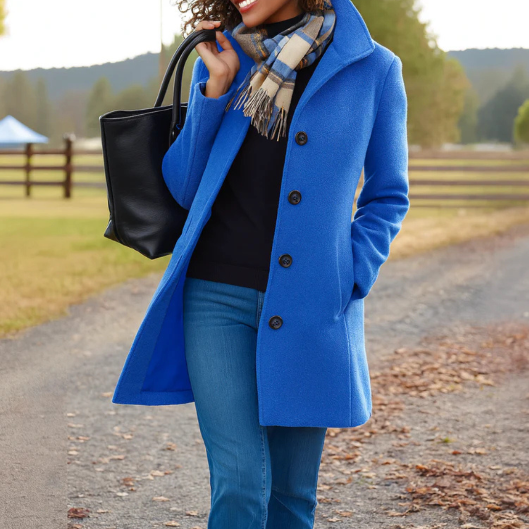 Michelle | Women's Dressy Wool Blend Winter Coat Lapel Collar Button Placket