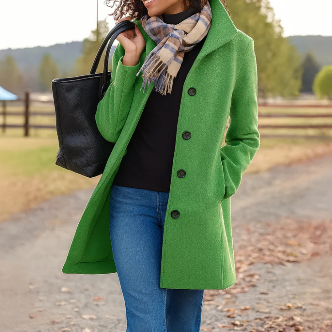 Michelle | Women's Dressy Wool Blend Winter Coat Lapel Collar Button Placket