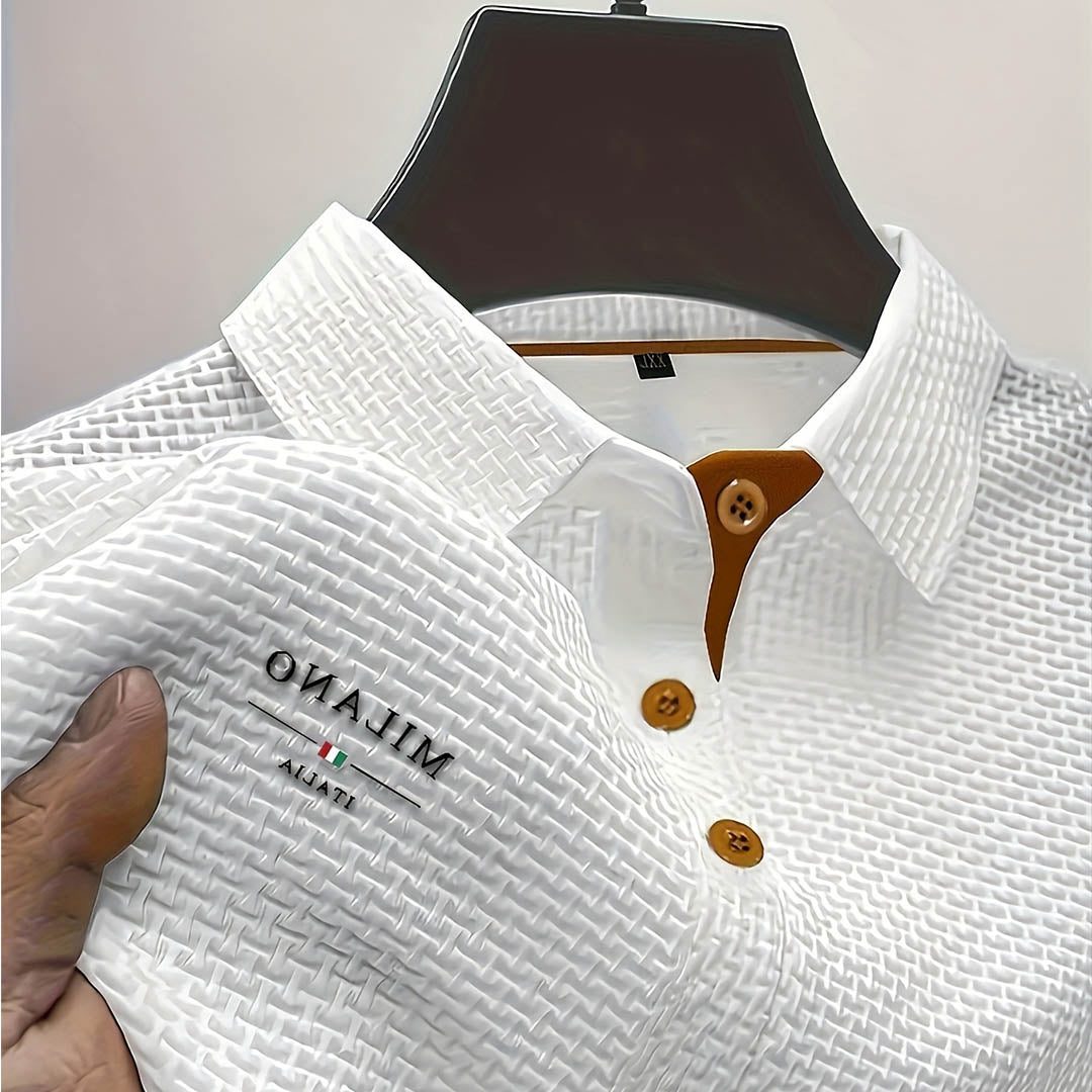 Textured Button-Down Polo Shirt for Men