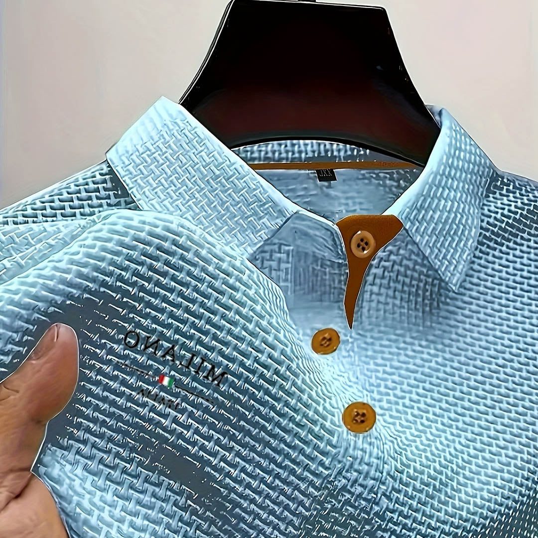 Textured Button-Down Polo Shirt for Men