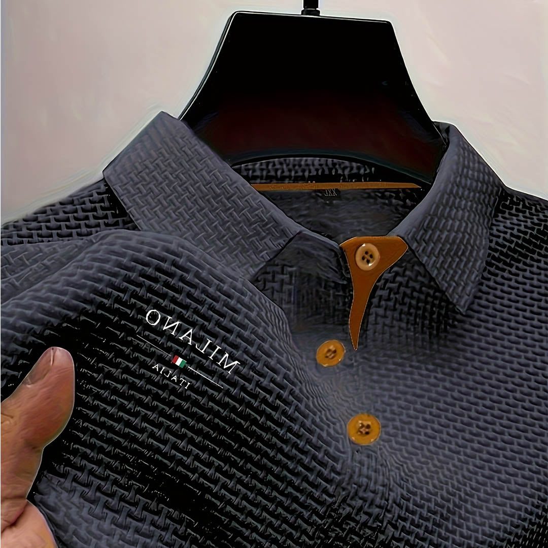Textured Button-Down Polo Shirt for Men