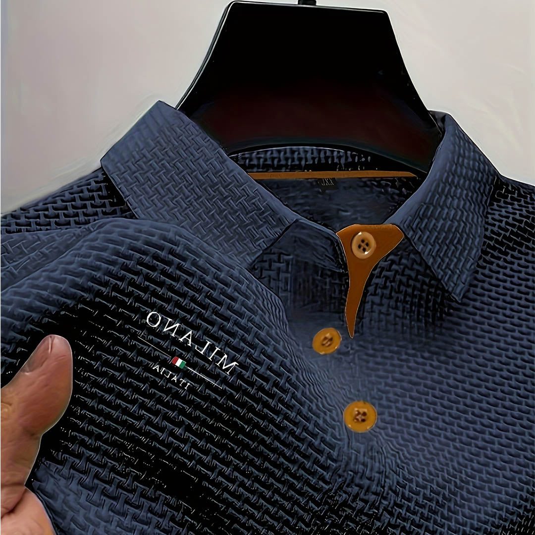 Textured Button-Down Polo Shirt for Men