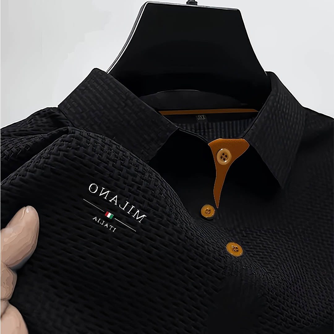 Textured Button-Down Polo Shirt for Men