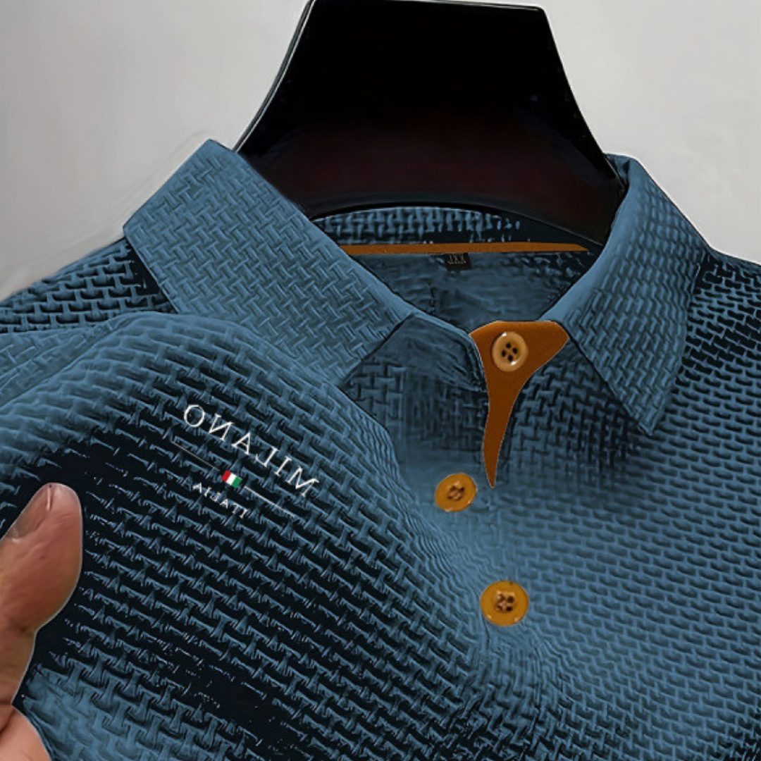 Textured Button-Down Polo Shirt for Men