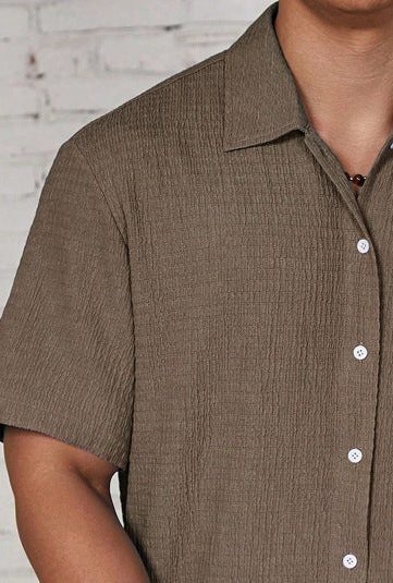 Textured Cuban Collar Short Sleeve Shirt for Men