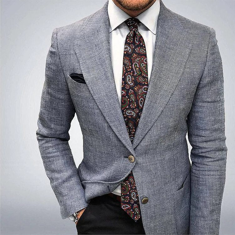 Textured Notch Lapel Blazer for Men