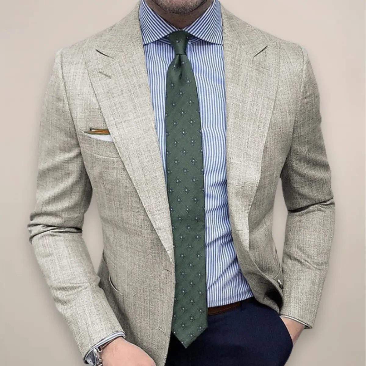 Textured Notch Lapel Blazer for Men