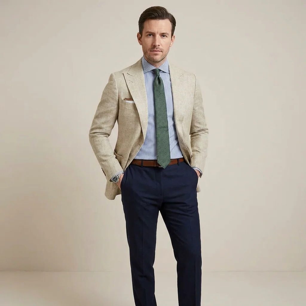 Textured Notch Lapel Blazer for Men
