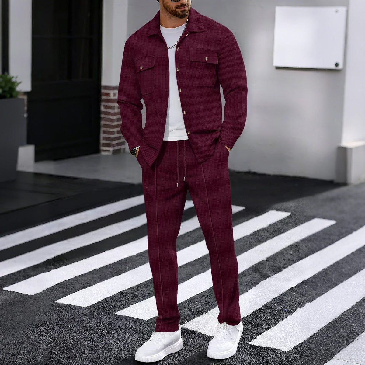 Textured Overshirt Set for Men