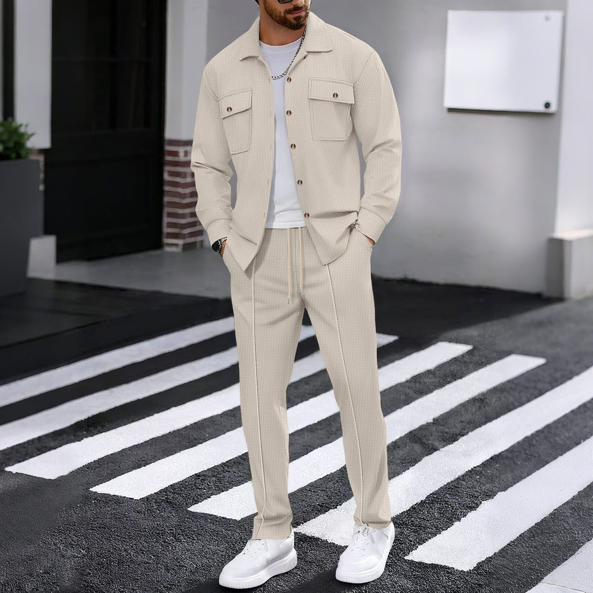 Textured Overshirt Set for Men