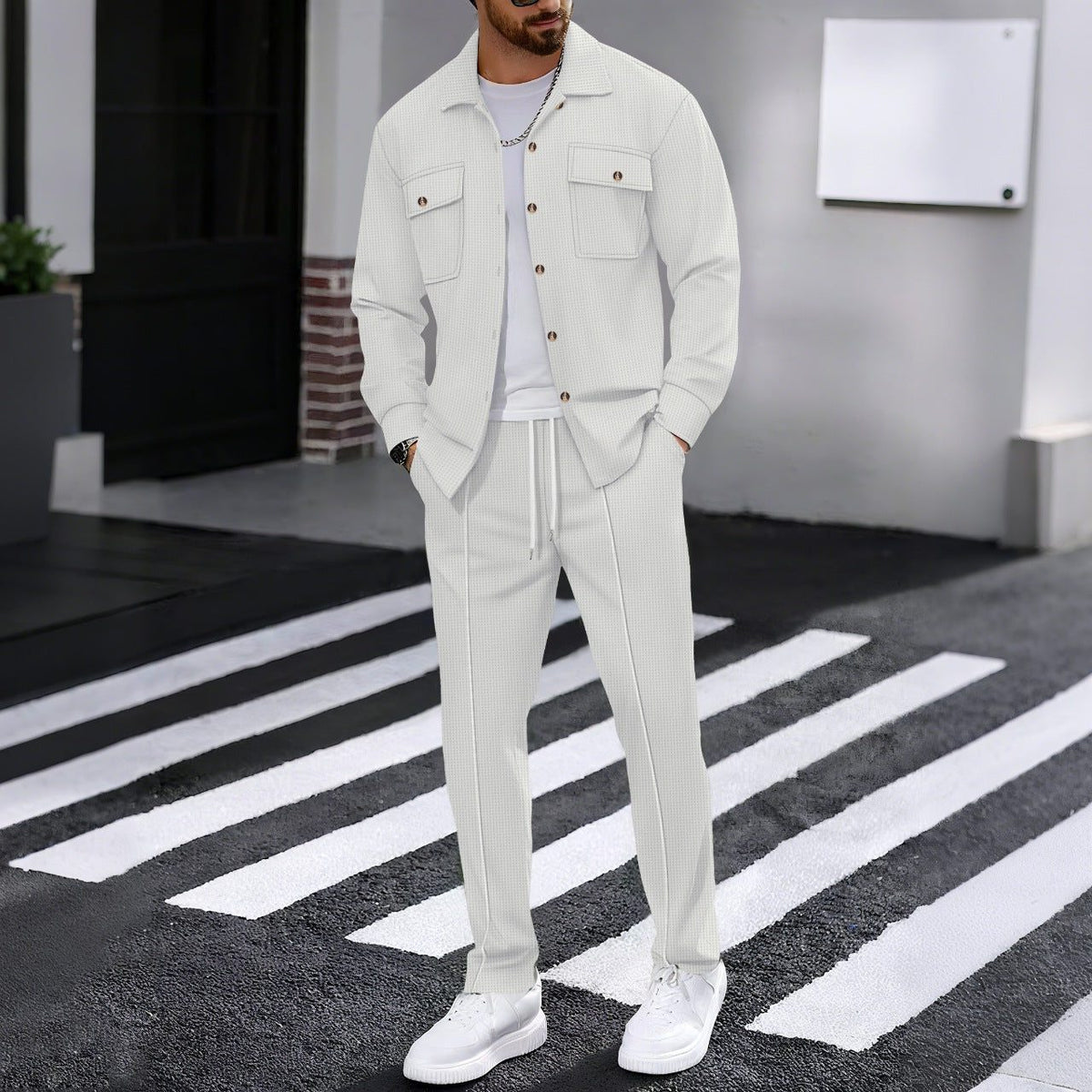 Textured Overshirt Set for Men