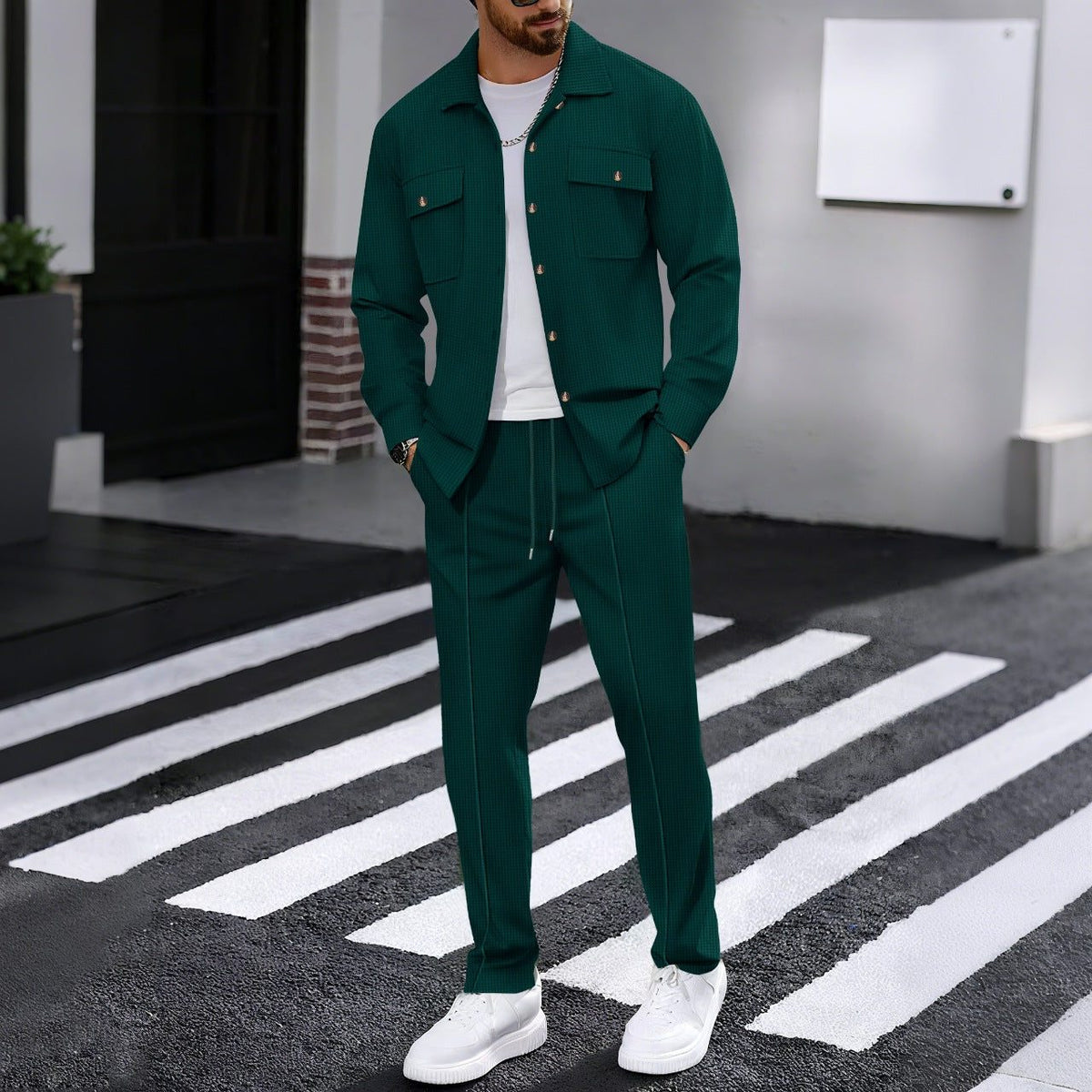 Textured Overshirt Set for Men
