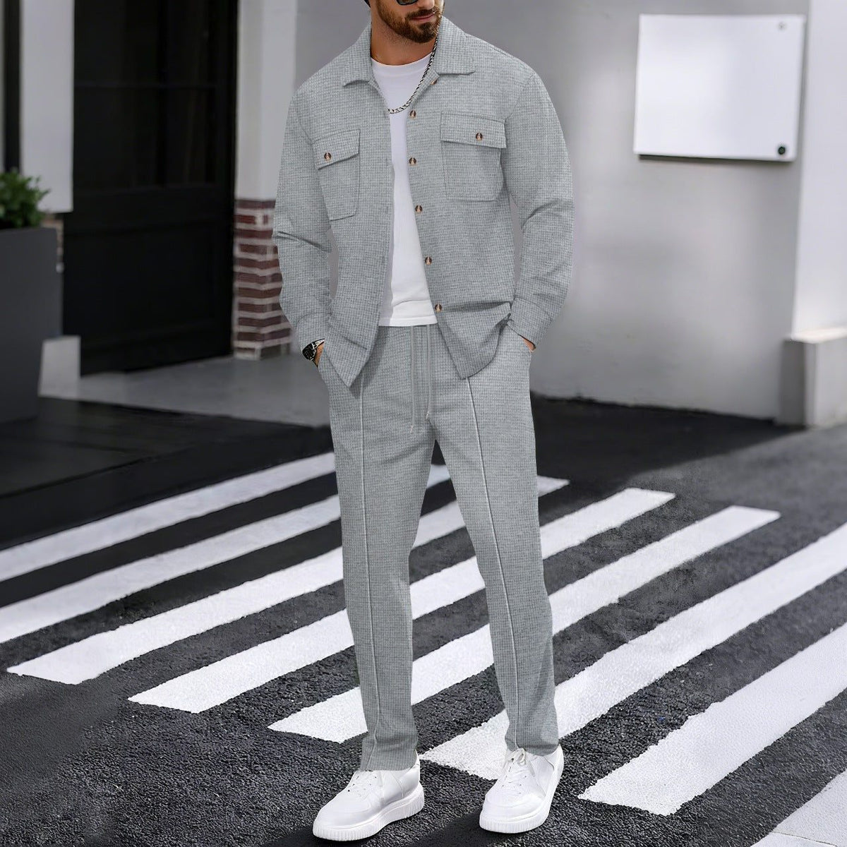 Textured Overshirt Set for Men