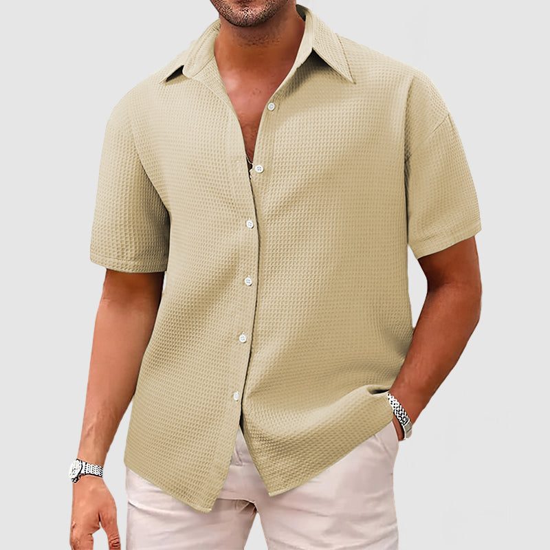 Textured Short Sleeve Button-Down Shirt for Men