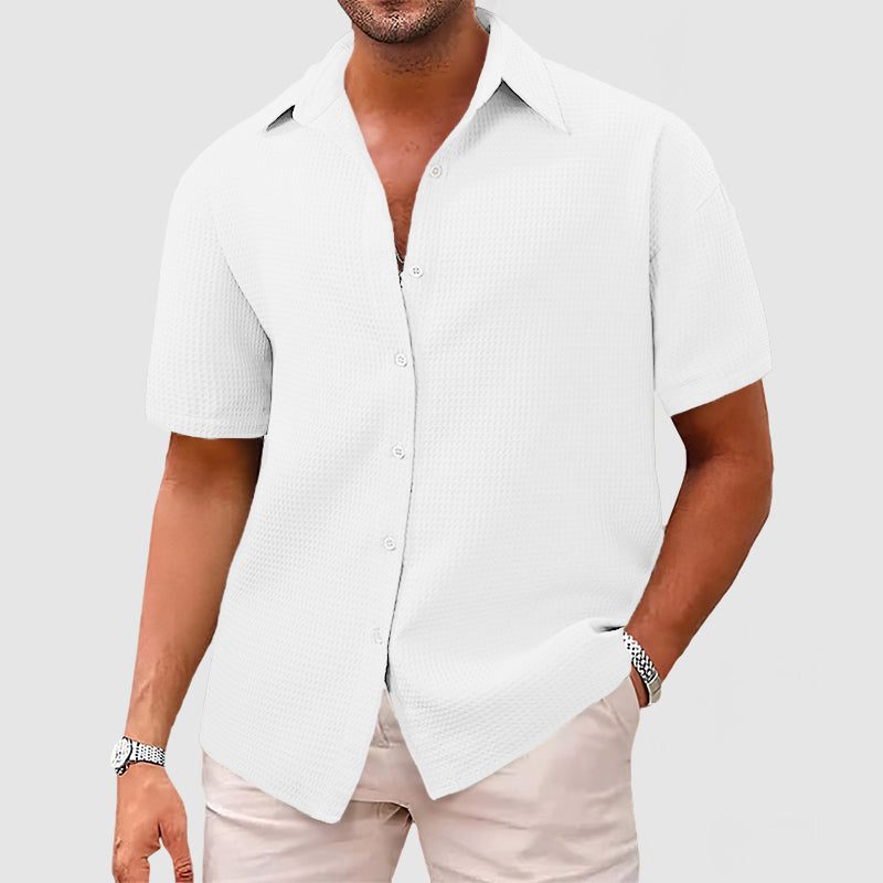 Textured Short Sleeve Button-Down Shirt for Men