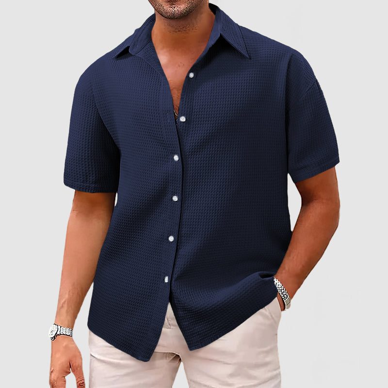 Textured Short Sleeve Button-Down Shirt for Men