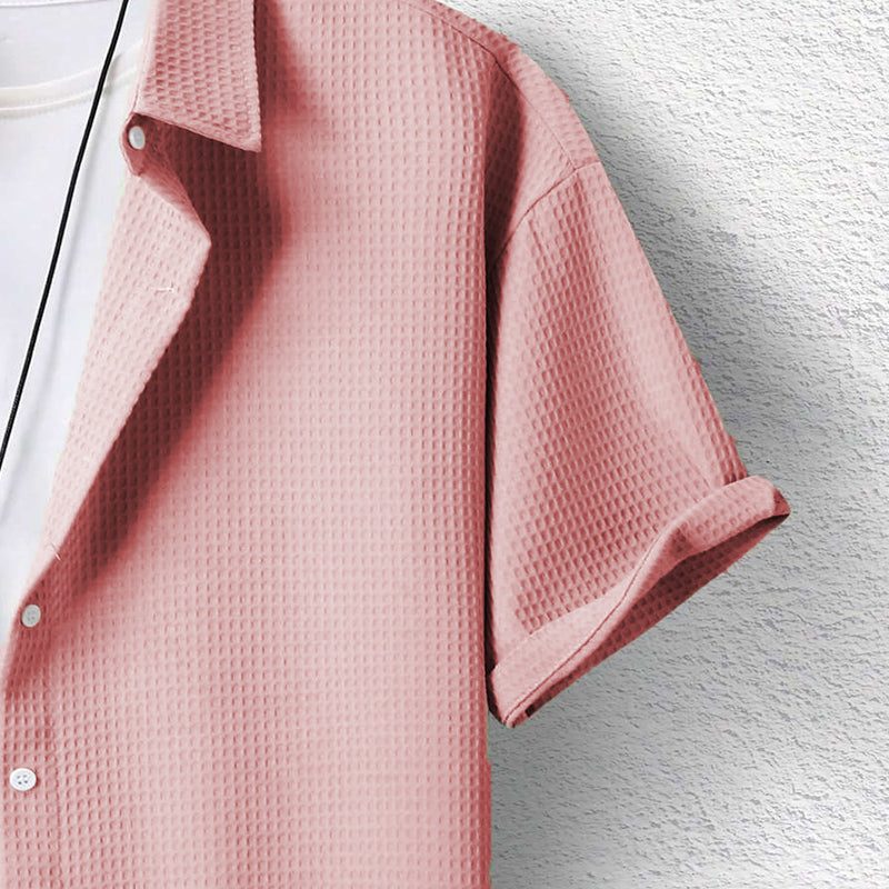 Textured Short Sleeve Button-Down Shirt for Men