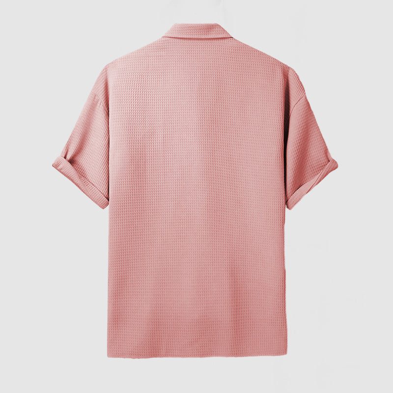 Textured Short Sleeve Button-Down Shirt for Men